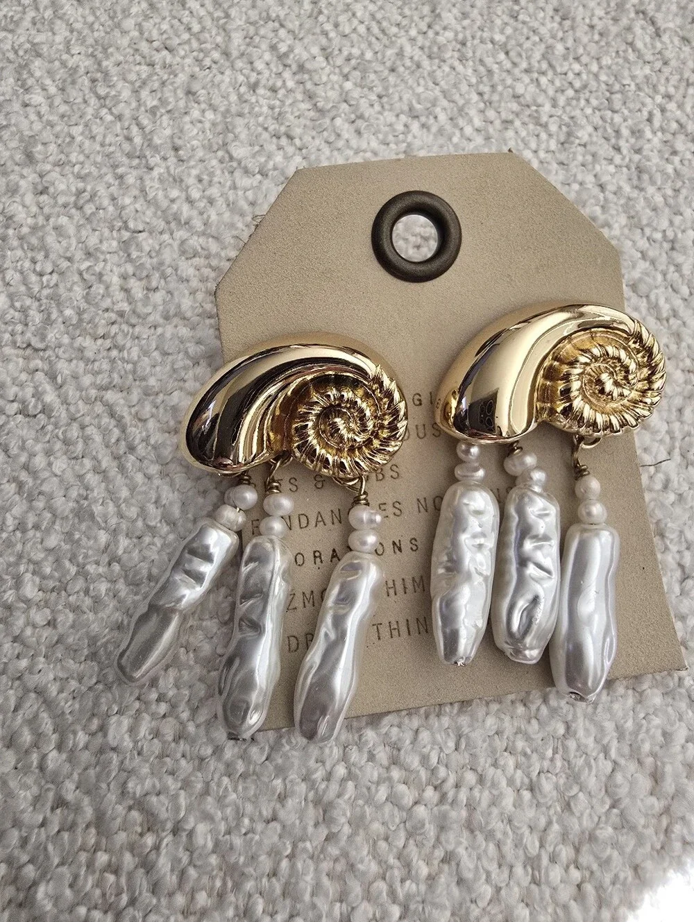 NWT! Anthropologie, Metallic Shell Pearl Drop Earrings, MSRP $48